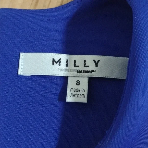 Milly Blue Fit & Flare Sleeveless Dress Exposed Goldtone Back Zip Size 4 - Picture 6 of 11